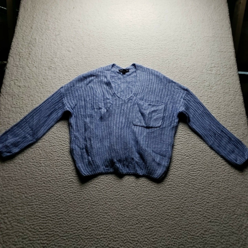 Streetwear Society Sweater Womens Small Blue V Neck Long Sleeve Pocket Knit